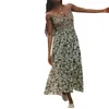 Sukienki swobodne kobiety Summer Floral Boho Maxi sukienka bez rękawów pasek spaghetti v szyja bez pleców huśtawka długa plaża cami