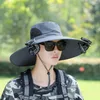 Berets Solar Fan Hut Herrenfischer mit großem Rand Windschutz-Gurt USB-Ladung Anti-IV-Sonnenschutz für Outdoor