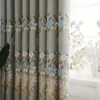 Gardinanpassad grå grön präglad broderad fönsterskärm förtjockade chenille gardiner för vardagsrum sovrumsstudie franska