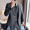 Garnitury męskie mody mody mężczyźni podwójnie piersi w kratę Płaszcz Płaszcz Płaszcz 2 PCS / mężczyzna Slim Fit Business Wedding Blazer