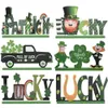 Patrick's Table Day St. Decoration Festive Wooden Leprechaun Shamrock Sign Green Truck Home Dinner Party Ornaments 0119