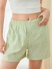 Shorts voor dames wsevypo Casual Summer Lounge Bottoms 2024 Fashion plaid/gestreepte hoge elastische taille knopen Baggy Short Pants