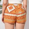 Plus maat bloemenprint zomer casual shorts vrouwen elastische knoop taille elegante boho shorts vrouwelijke plus size dames kleding 7xl 8xl 240506