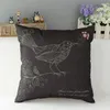 Oreiller Black Animal Imprimé Butterfly Birds Oreiller décoratifs Couvercle pour la taie d'oreiller en lin en coton Home Covers de voiture 45x45