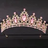Pink Crystal Headwear and Crown Female Bride Pink Water Diamond Ball Dial Crown Headwear Bride Wedding Hair Jewelry 240430