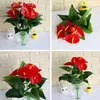 Fiori decorativi kunstmatige bloem mooie bladeren anthurium rood groen simulatie ufficio domestico feste decorazioni accessori accessori ornamen