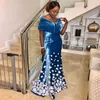 Feestjurken Sevintage Blue Velvet Avond Jurk Marokko Caftan Outfits Bloemen Lace Prom -jurken Dubai Speciale gelegenheid 2024