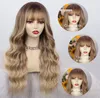 Lace wig hair European and American wig female long curly wig gradient color full bangs machine-made chemical fiber headgear high temperature silk wig