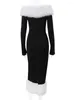 Casual Dresses Byemylove Off Shoulder Maxi Dress Women Långärm Slim Patchwork Furry Collar Party Fashion Evening Evening