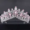 Pink Crystal Headwear and Crown Female Bride Pink Water Diamond Ball Dial Crown Headwear Bride Wedding Hair Jewelry 240430