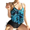 Swimwear Women's 2PCS Femmes Set à maillot de bain 2024 Summer Leaf Print Bikini Bra Camisole Elastic DrawString Shorts de baignade Beachwear