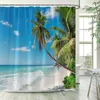 Duschgardiner Ocean Island gardin Coconut Trees Beach Sea Waves White Window Hawaii Nature Scenery Bath Fabric Badrum Dekor