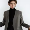 Damespakken lente/zomer Britse stijl korte lange mouw blazer jassen retro casual forens forens solide kleur v-neck collar jacket
