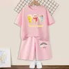 Шепая для одежды Summer Girls Clothing Set Mite мороженое сладкая футболка+шорты с двумя частями детской детской спортивной одежды 3-14 лет L2405