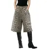 Pantaloni da donna alta strato leopardo stampato a media-rise un ossex denim retro streetwear club pantaloni da donna