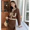 İş Elbiseleri Gagarich Kore Moda Kadınlar Takım Sonbahar Kış 2024 Dantel Kısa Yün Palto Yarım Etek 2 Parça Set Giysileri