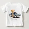 Grappige beer rijden Motorfiets Car Print Boys and Girls White T -Shirt Childrens Summer Harajuku Baby Design Tops 240510