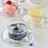 Tazze piattiere coreane in bicchiere di vetro e piattino set con lettere di moda di miscelazione tazza di caffè kawaii caffè pomeridiano tazza di dessert piatto da dessert
