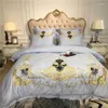 Set di biancheria da letto blu rosa blu europeo europeo ricamo reale di lusso di lusso set di cotone egiziano set di cotone egiziano