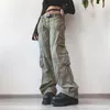 Frauen Jeans Weiyao American Retro Grey Low Taille Y2K Denim Cargo Hosen Frauen Multi-Pockets genäht Vintage 90s Straight Leg Street genäht