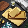 Plates Stainless Steel Korean Square Plate Thickened Frosted Gold Rectangular Zibo Barbecue