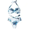 Damskie stroje kąpielowe Seksowne dwuczęściowe kostium kąpielowe 2024 Summer Marmur drukarnia Push Up wyściełane bikini z wysokim poziomem