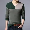 Мужская одежда для свитеров Гладкие пуллеры вязаный свитер мужской шерсть зеленый сплайс с сплайсинкой v шея повседневные элегантные джамперы согревают большие вязаные