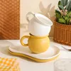 Cups Saucers Matte Ceramic Honey Pot Cup Korean Creative Coffee Mug Saucer Personality Breakfast Milk Cups Bread Cake Dim Sum Plate 300ml