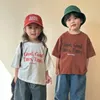 MINIAINIS SUMME Girls Courte Shirt Garçons Oneck Tops Coton Kids Coffee Red and White Clothes Children Vêtements 240511
