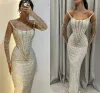 Luxurious Arabic Dubai Beadings Evening Dresses Sexy Mermaid Strapless Pearls Crystals Party Occasion Gowns BC18824