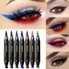 2 IN1 Liquid Glitter Eyeliner Stamp Fin Sceau de joint mince Black Green Dry Dryy Eye Crayon 7 Couleur Blue Brown Eyes fumés 240510