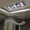 Chandeliers Rectangle Crystal Chandelier Living Room Bedroom Kitchen Wave Shape K9 Chrome Color Hanging Luminaire Light Fixtures