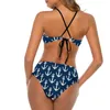 Swimwear pour femmes Sexy Navy Blue Nautical Bikini Set Ship Anchor Pattern Simple Swimsuit Push Up Up Sling Design Swimsuits