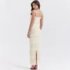 Casual Dresses Mingmingxi Luxury Maxi Formell tillfälle Cake Elegant Beige Spaghetti Strap Wedding Party Summer Women's Clothing