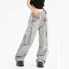メンズパンツレトロアメリカンリボン装飾製品パンツ用Y2KストリートパンクスタイルマルチポケットデザインカジュアルPANTSL2405