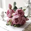 Decorative Flowers 5Heads Peony Artificial El Bouquet Home Vase Diy Decor Bride Rose Fake Flower Wedding Party Decoration Prop Supplies