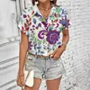 Frauenblusen Hemden Retro Cashew Fruchtdruck Fashion Elegantes Sommerhemd Kurz Freizeithülse