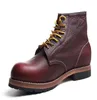 Handmade Vintage Lace Up New printemps Plateforme de cuir authentique en cuir Boots marron Boots Red Breathable Wing Work Shoe2089221