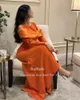 Robes de fête orange simple soirée arabe à manches longues à manches longues robes de bal