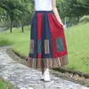 Jupes bohème maxi pour les femmes en coton et en lin élastique jupe imprimée lâche plissée longue street