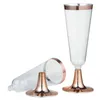 Wegwerpbekers rietjes 24 stks 150 ml plastic roségouden omrande heldere hard feest bruiloft premium fancy champagne bril fluiten fluiten