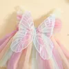 Ewodos niemowlę dziewczyny bodysut sukienka motylowa rękaw muchowy słodki tiul sukienki księżniczki rąbek Jumpsuits Ubrania Body Bodysuits 240511