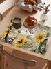 TABLEAUX TABLE 4/6 PCS Retro Wood Grain Sunflower Bee Placemat Kitchen Decoration Dining Dining Coffee Mat
