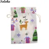 Shopping Bags 10Pcs/lot Printed Drawstring Bag Small Bunch Pocket Natural Cotton Linen Pouch Cartoon Cloth Storage Package Wholesale