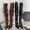 Botas Muxi-Over Knee High for Women Mirror Leather Heels Slim Candy Color