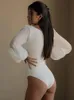 مثيرة للنساء للنساء الأسود أبيض bodycon شبكة طويلة الأكمام واحدة قطعة واحدة جولة جائزة العنق بذرة بذلة قمم الجسم بدلة y2k 240423