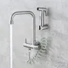 Waschbecken Wasserhähne 304 Edelstahl in die Wand Horizontal Einer kalter Wasserhahn Balkon Sprühpistole Set Bidet Düse Doppelkontrolle