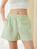 Shorts voor dames wsevypo Casual Summer Lounge Bottoms 2024 Fashion plaid/gestreepte hoge elastische taille knopen Baggy Short Pants
