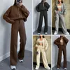 Kvinnors tvåbitar byxor Kvinnor Löst fit Suit Coat Set Stylish Tract med Stand Collar dragkedja Stängning Lång ärm för damer