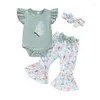 Vêtements Ensemble de bébés filles à manches d'été de la tenue d'été Romper à imprimé papillon avec pantalon fustile et bandeau